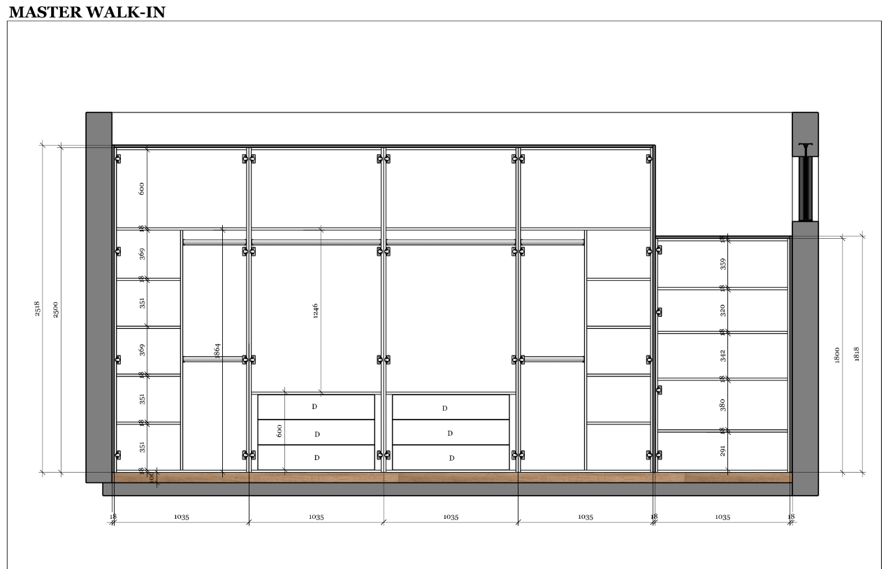 Master walk-in wardrobe design with sections